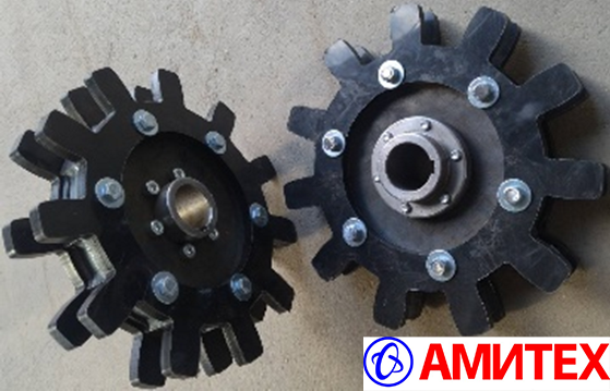 Звезда приводная стальная диам. вн. 38 мм для цепь-шайбы с расстоянием между шайбами  70 мм 11 зубьев (зубья пластик  10 мм)