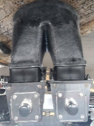 Приемная горловина пластиковая к бункеру с 2-м выходом (без шиберных заслонок)