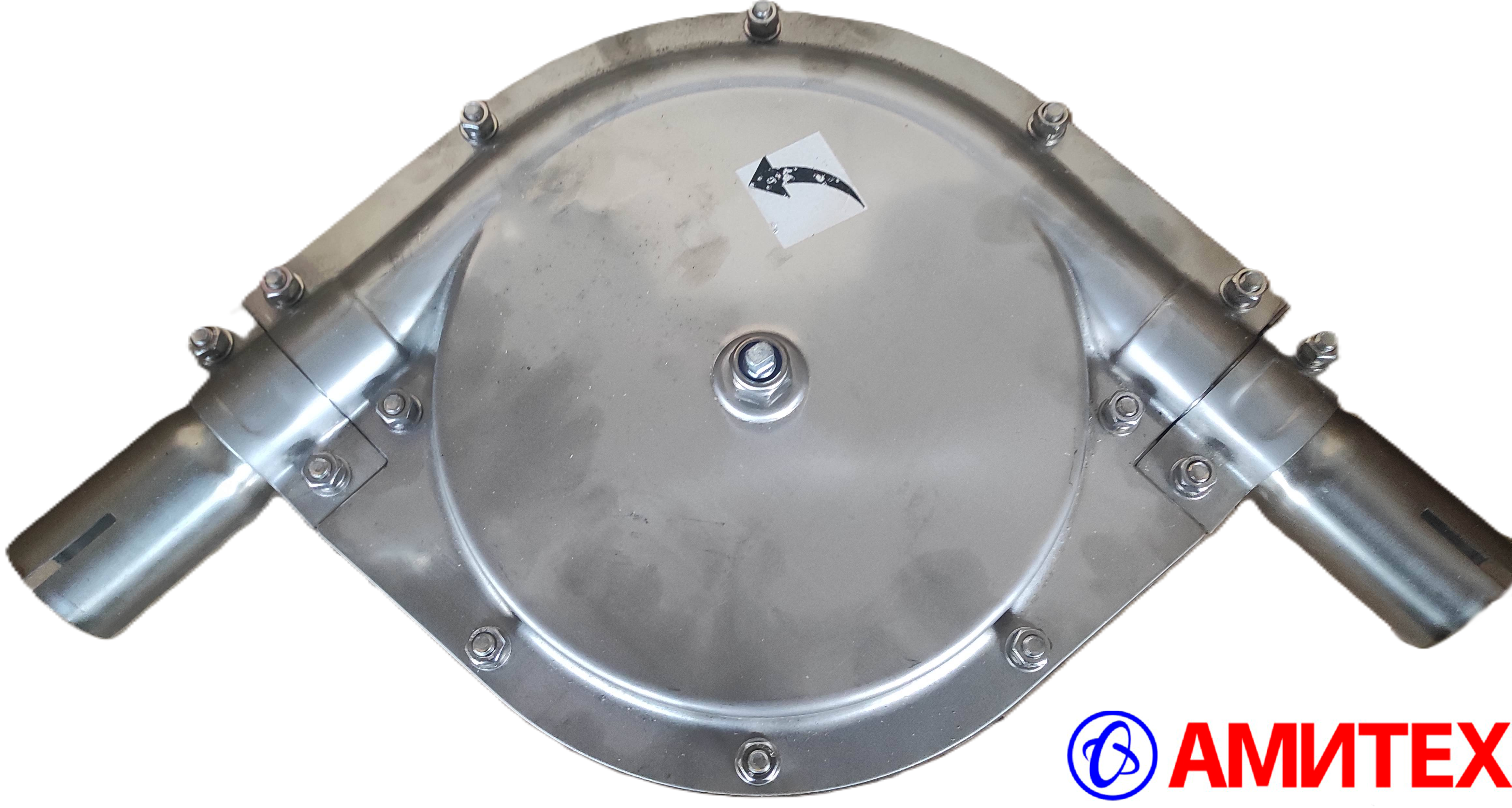 Поворотный угол 90° нерж. сталь 304  с 2-мя переходниками 45/50 мм, с литым чугунным колесом (для системы 50 мм)