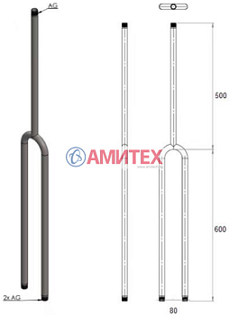 Опускная труба 1/2" из нерж. стали  подвода воды к 2-м чашечным поилкам высотой 1100мм