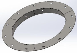 Фланец переходной из нерж.стали 2 мм с фланца горловины бункера Ø590/430 мм на пластиковую заборную горловину ВД Ø441 мм (12 болтов *М10 на горизонтальной + 8 болтов *M10 на вертикальной)