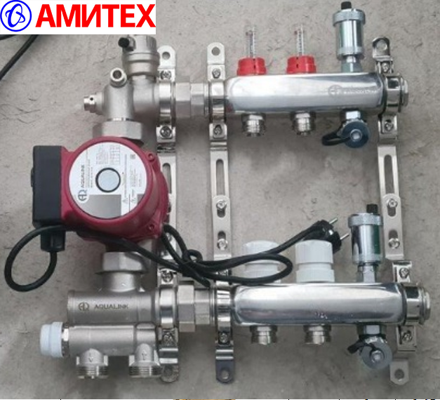 Насосно-смесительный узел с коллекторной группой и циркуляционным насосом для подачи теплоносителя к водяным плитам обогрева