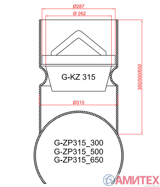 Пробка с уплотлительным кольцом 315 мм для насадки с талией